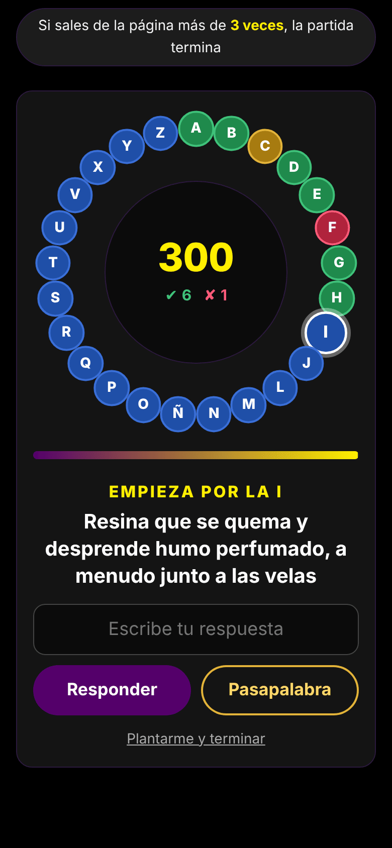 Así se juega a El rosco de la luz en el móvil