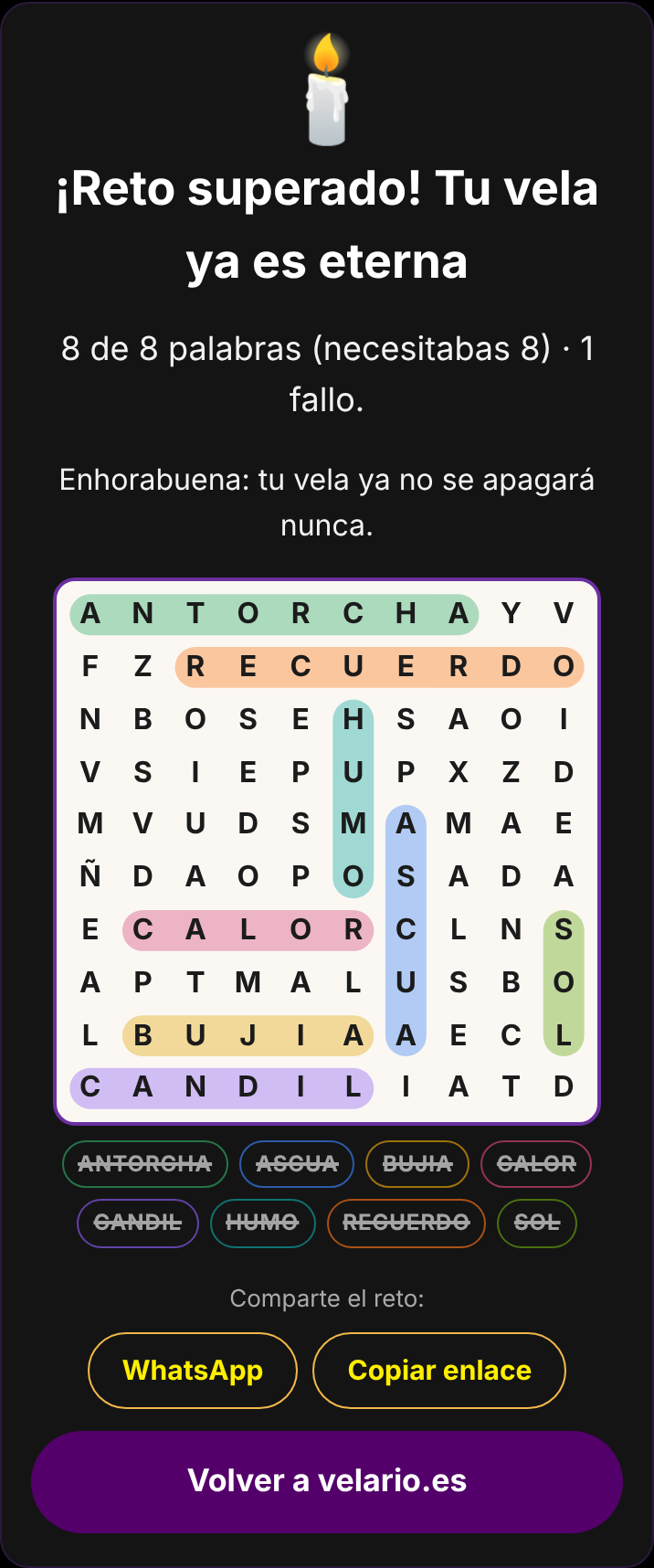 Reto superado: vela eterna